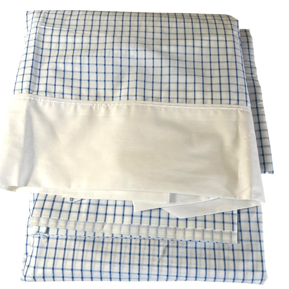 Martha Stewart Sheet King Size Flat Blue & White Checked Cotton Poly Nautical